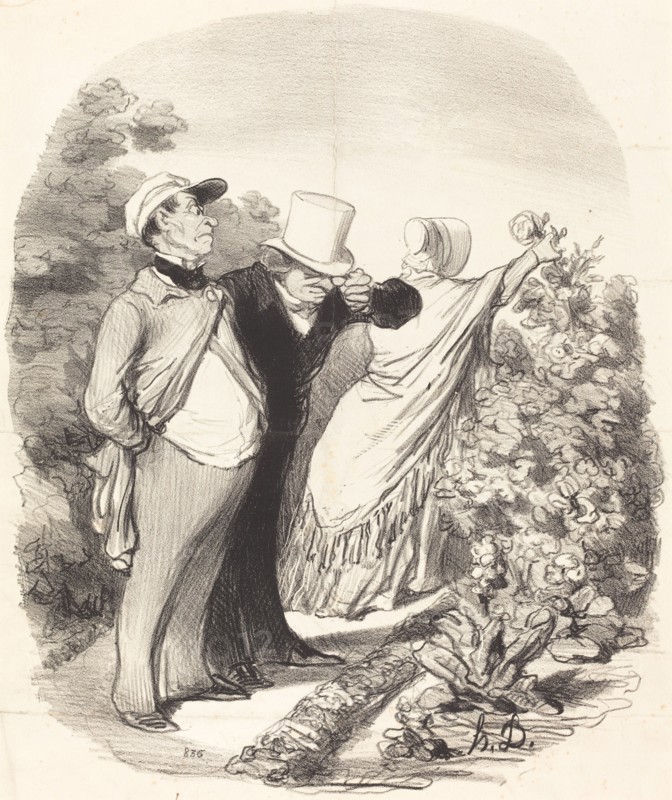 Allons bon!... voilà que'elle me cueille une rose..., 1846. Creator: Honore Daumier.
