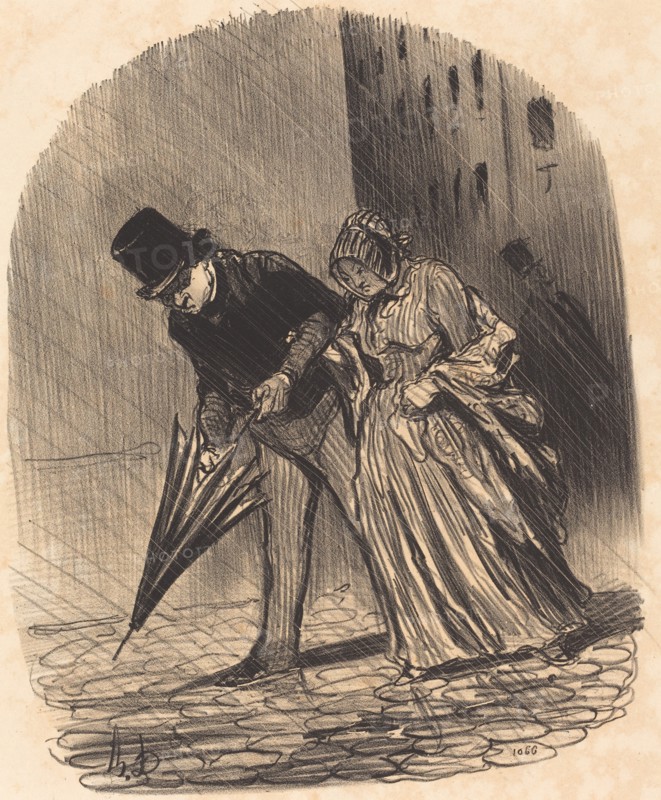 Inconvénient d'un parapluie à ressorts trop compliqués, 1847. Creator: Honore Daumier.