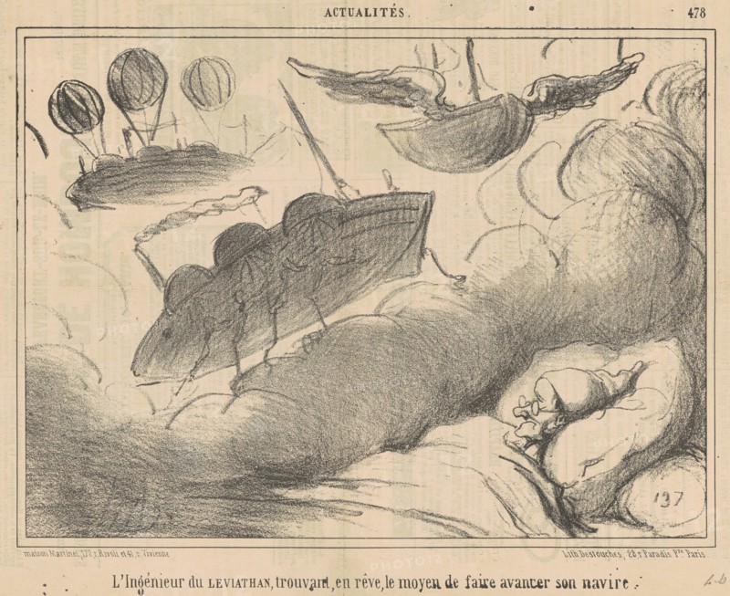 L'Ingénieur du Leviathan trouvant, en rêve, ..., 19th century. Creator: Honore Daumier.