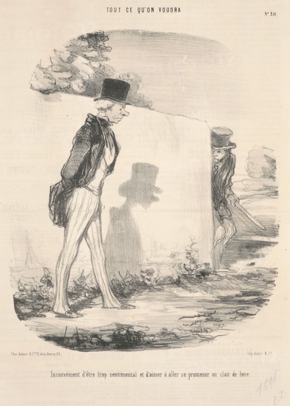 Inconvénient d'être trop sentimental et d'aimer à aller se promener au clair de lune, 19th century. Creator: Honore Daumier.