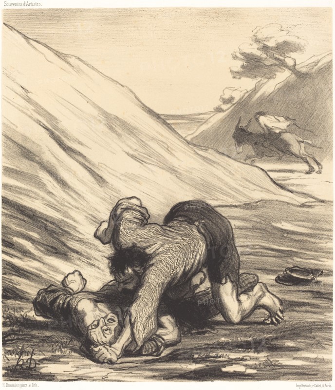 L' âne et les deux voleurs, 1862. Creator: Honore Daumier.