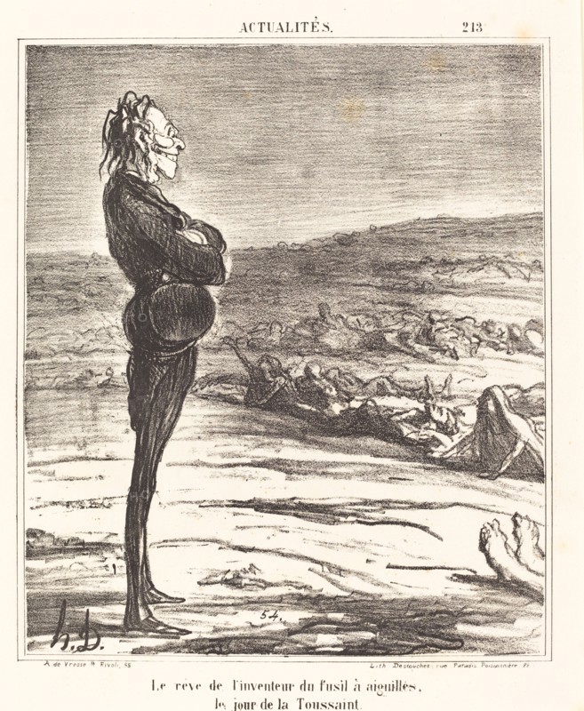 Le rève de l'inventeur du fusil à aiguilles, le jour de la Toussaint, 1866. Creator: Honore Daumier.