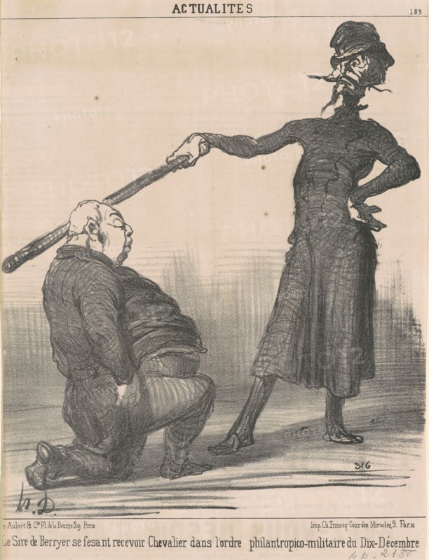 Le Sire de Berryer se fesant recevoir Chevalier dans l'ordre philantropico-militaire, 19th century.  Creator: Honore Daumier.