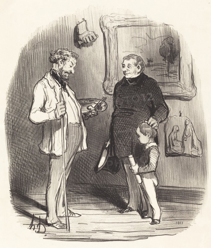 V'la mon petit...s'il n'a pas assez de moyens pour être avec moi...dans l'épicerie..., 1850.  Creator: Honore Daumier.