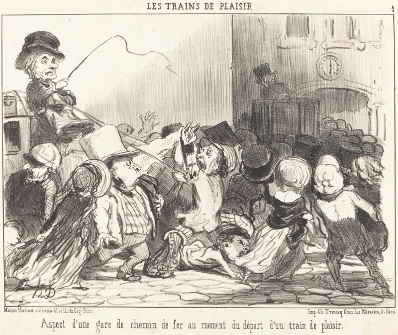 Aspect d'une gare de chemin de fer au moment du départ d'un train de plaisir, 1852.  Creator: Honore Daumier.
