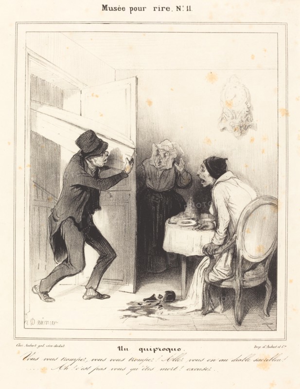 Un quiproquo - Vous vous trompez, vous vous trompez! Allez vous en au diable sacrebleu!, 1838. Creator: Honore Daumier.