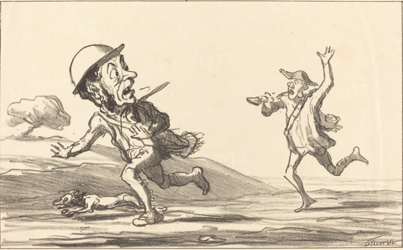 Allons bon!... il paraît que je suis encore sur une chasse réservée!, 1864. Creator: Honore Daumier.