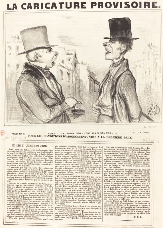 Voilà!... un fameux temps pour les petits pois..., 1839. Creator: Honore Daumier.