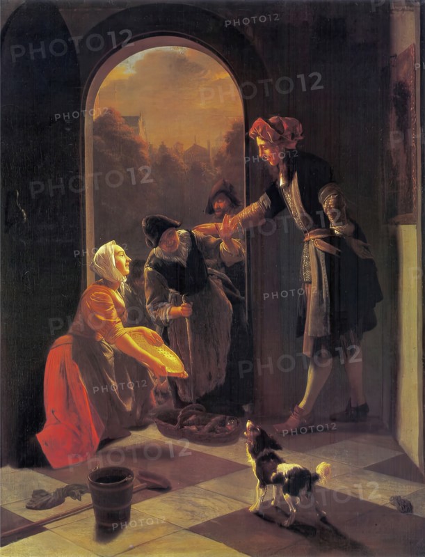 Woman selling fish at the door of a house, 1669. Creator: Jacob Ochtervelt.