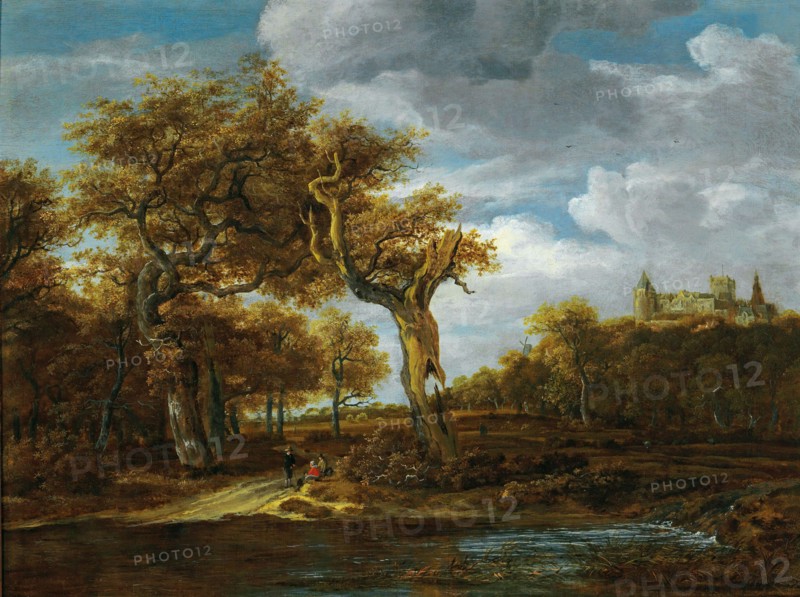 Wooded Landscape with the Castle of Bentheim, 1655. Creators: School of Jacob Isaacksz van Ruisdael, Meindert Hobbema.