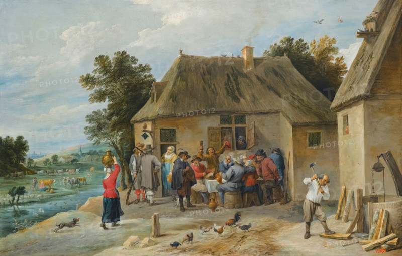 A Countryside Inn, with the innkeeper chopping wood, 1654. Creator: David Teniers II.