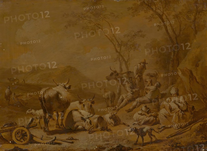 Landscape with Herdsmen and Herd (copy ?), 17th century. Creator: Nicolaes Berchem.