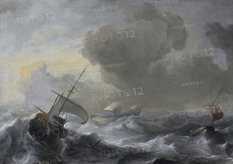 A threemaster with the Amsterdam coat-of-arms, with other vessels, in a storm, 1700. Creator: Ludolf Bakhuizen.