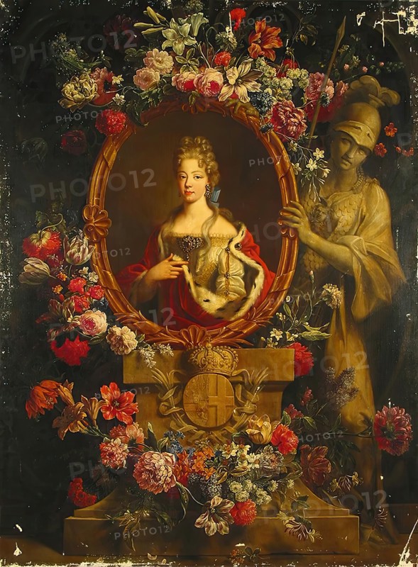 Portrait of Maria Luisa of Savoy in the Frame Decorated with Flowers, 1704. Creator: Gaspar Peeter Verbruggen II.