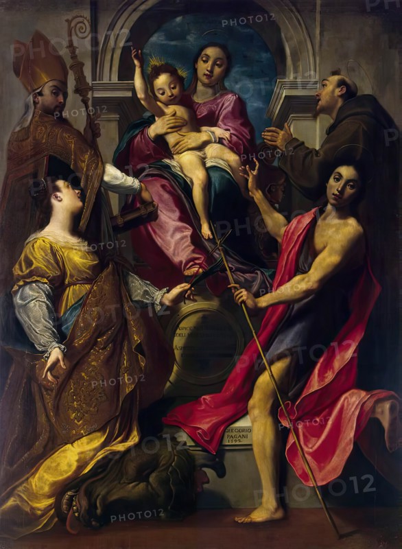 Madonna and the Child with St Francis of Assisi, St John the Baptist, St Gregory the Great..., 1592. Creator: Gregorio Pagani.