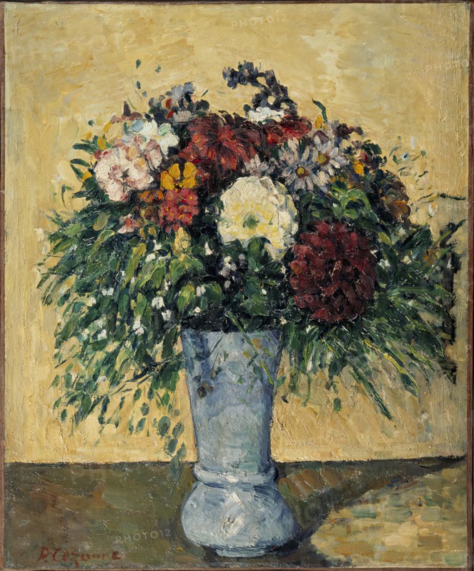 Flowers in a blue vase, 1874. Creator: Paul Cezanne.