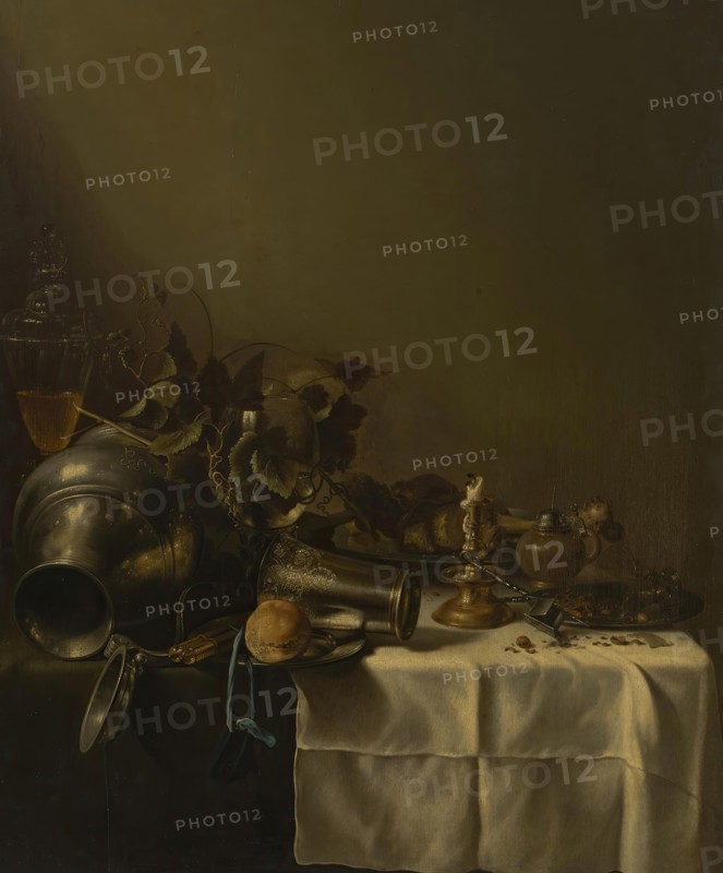 Overturned Jug and Other Items on the Tablecloth, 17th century. Creator: Roelof Koets.