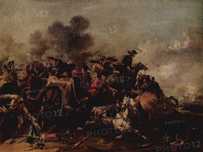 Cavalry attack on a wagon, 1730-1760. Creator: August Querfurt.
