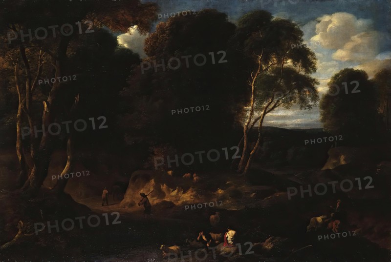 Forest Landscape with Human Figures, 1672. Creator: Cornelis Huysmans.