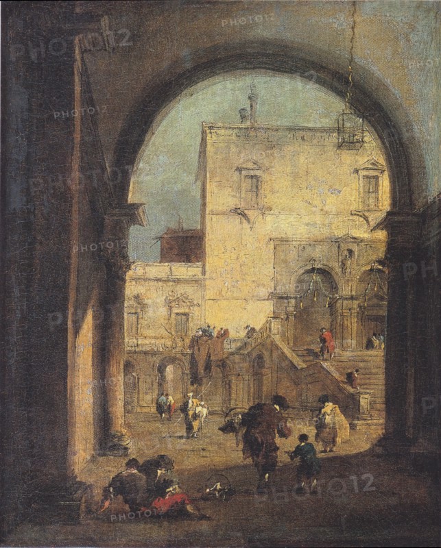Venetian Capriccio: View of a Square and a Palace, 1750. Creator: Francesco Guardi.