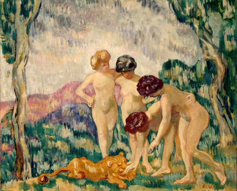 Girls Playing with a Lion Cub, 1905. Creator: Louis Valtat.