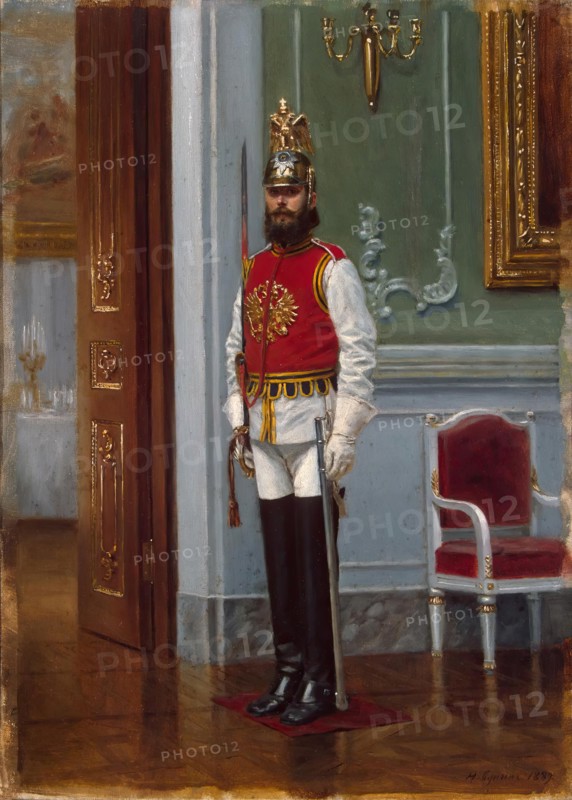 Sentry of the Life-Guards Horse Regiment in the Winter Palace, 1889. Creator: Narkiz Nikolaevich Bunin.