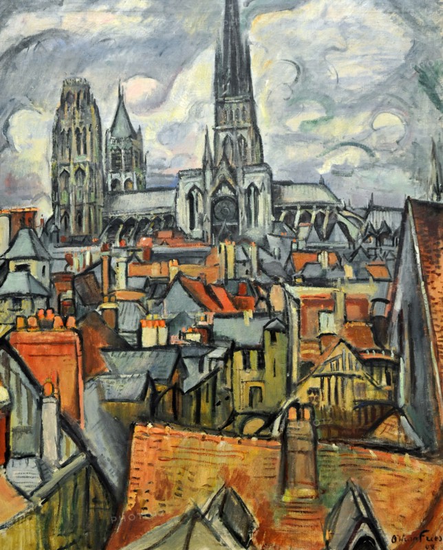 Roofs and Cathedral in Rouen, 1908. Creator: Othon Friesz.