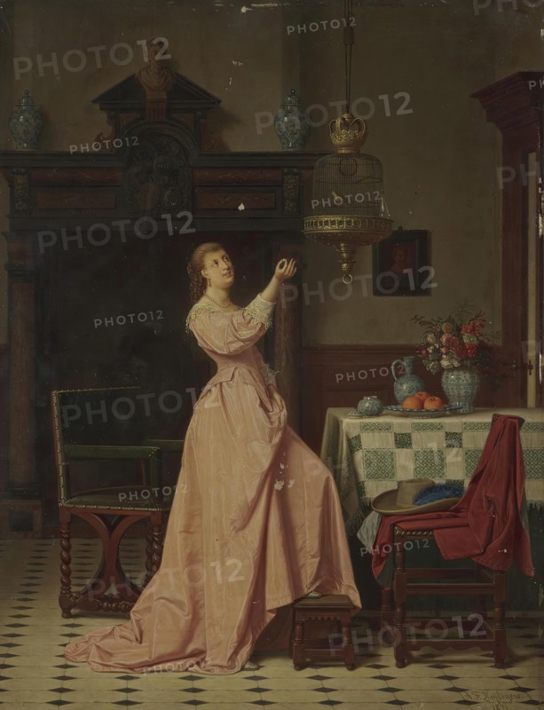 Lady with a Canary, 1871. Creator: Antoon Francois Heyligers.