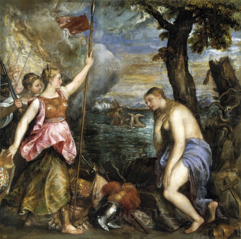 Religion saved by Spain, between 1572 and 1575. Creator: Titian.