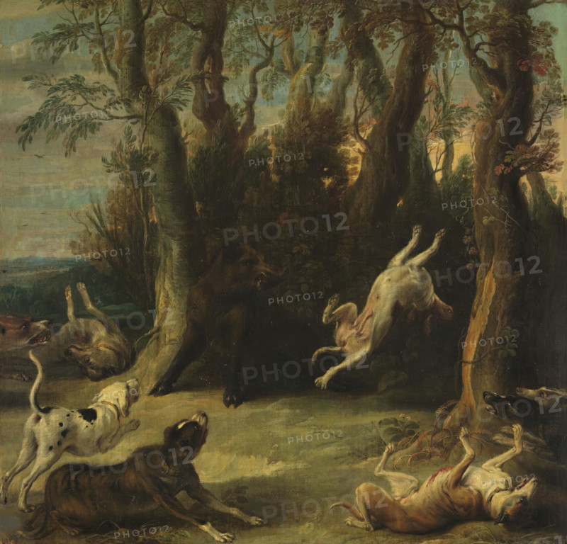 Dogs attacking a wild boar, between 1600 and 1657. Creator: Frans Snyders.