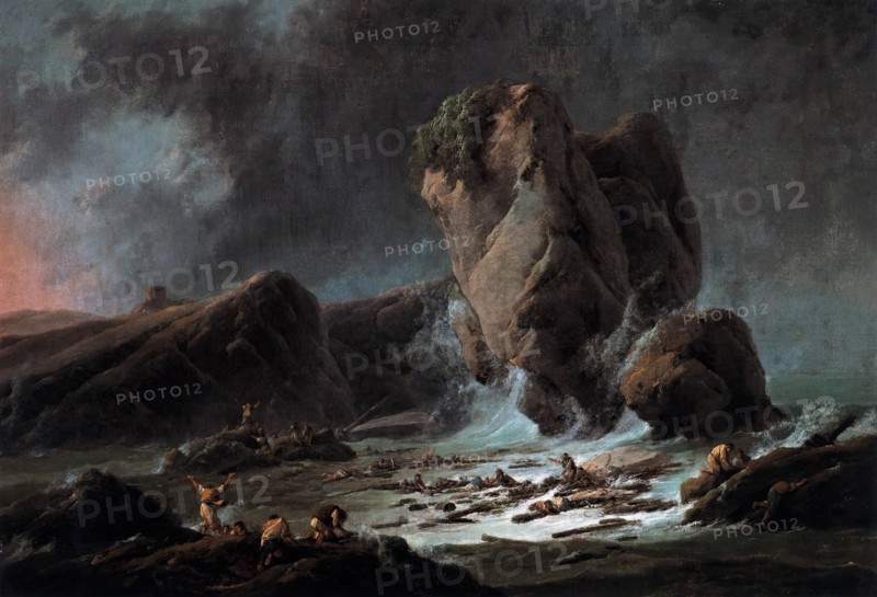 Shipwrecked people arriving on the shore, 1793. Creator: Jean-Baptiste Pillement.