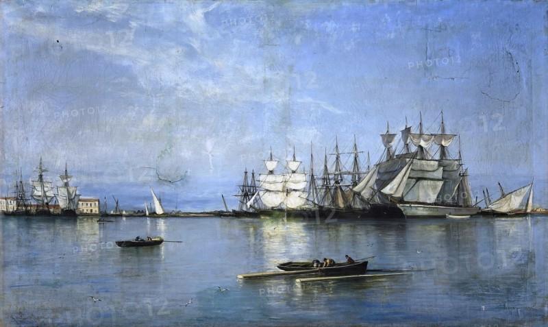 Calm in the Port of Valencia, 1875. Creator: Rafael Monleon.
