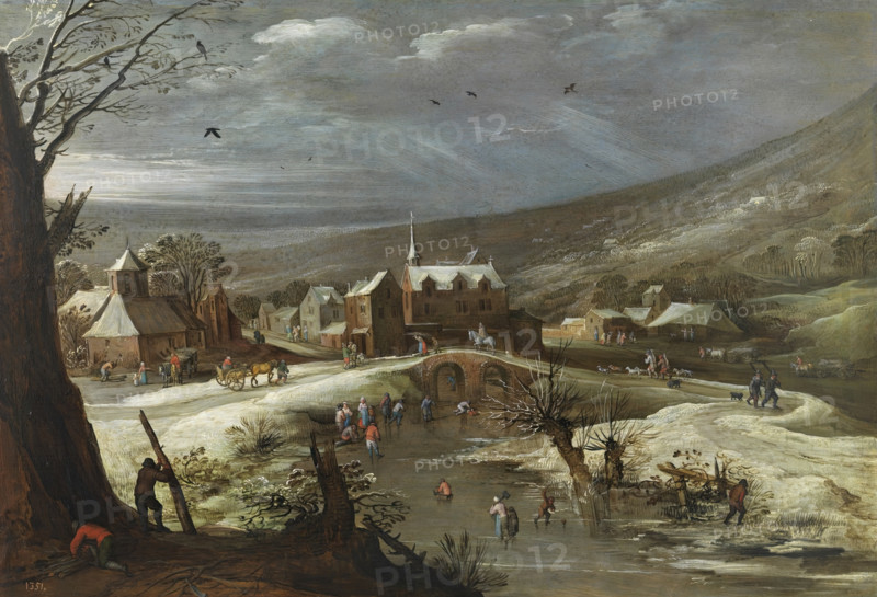 Landscape with Skaters, 1615-1625. Creators: Jan Brueghel the Elder, Joos de Momper, the younger.