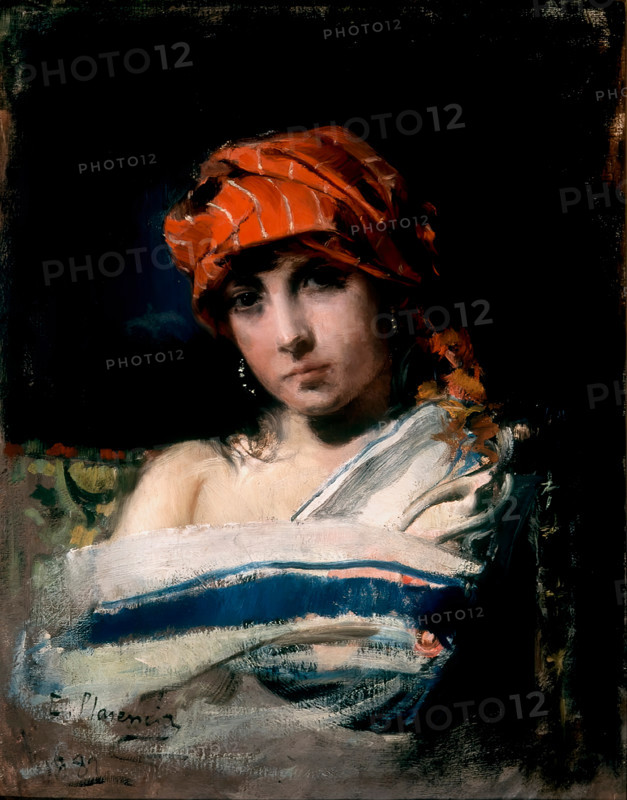 The young woman with the red scarf, 1889. Creator: Casto Plasencia Maestre.