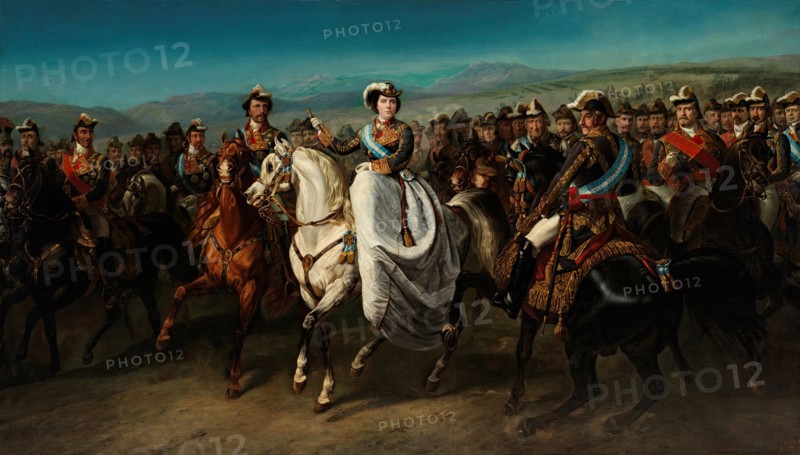 Isabella II and her General Staff on horseback, c1862. Creator: Louis Etinne Charles Porion.