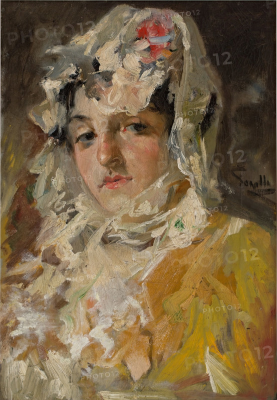 Head of a Woman with a White Mantilla, c1882. Creator: Joaquin Sorolla y Bastida.