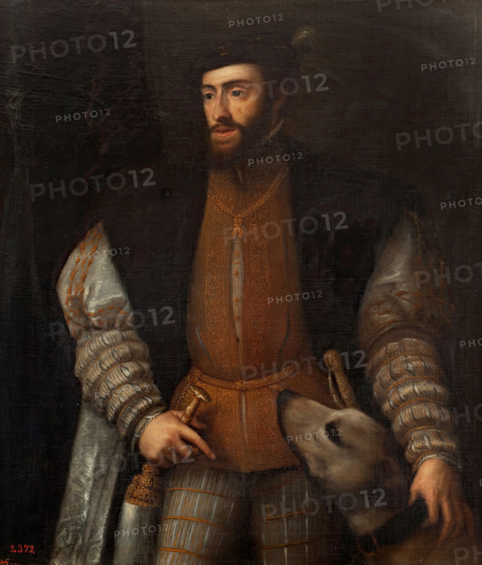 The Emperor Charles V with a Dog, between 1551 and 1600. Creator: Titian.