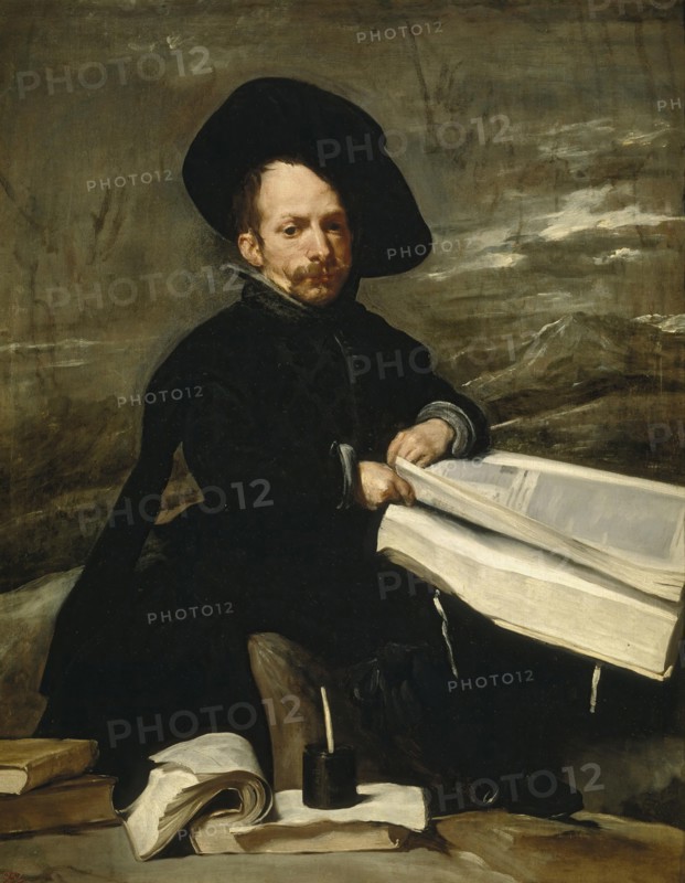 Buffoon with books, formerly known as portrait of "el Primo", c1640. Creator: Diego Velasquez.