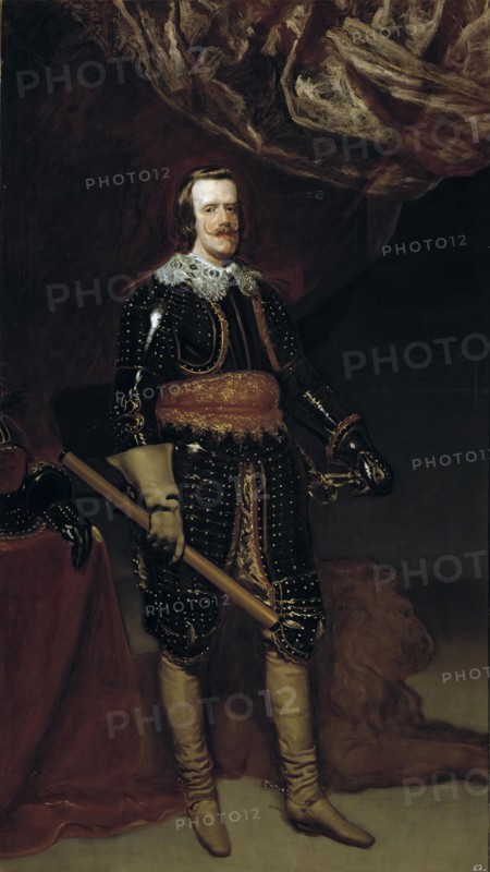 Philip IV in Armour, with a Lion at his Feet, c1653. Creator: Diego Velasquez.