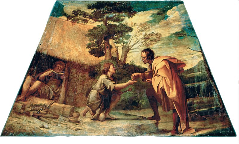 Saint Didacus of Alcalá receiving alms, 1604. Creators: Annibale Carracci, Workshop of Annibale Carracci, Francesco Albani.