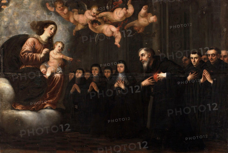 The Virgin and Child Piercing Saint Augustine's Heart Before the Augustinian...c1663-c1711. Creator: José García Hidalgo.