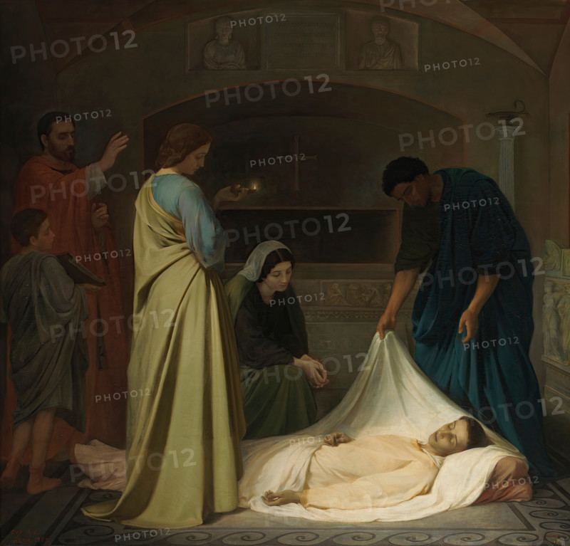 The Burial of Saint Lawrence in the catacombs of Rome, 1862. Creator: Alejo Vera Estaca.