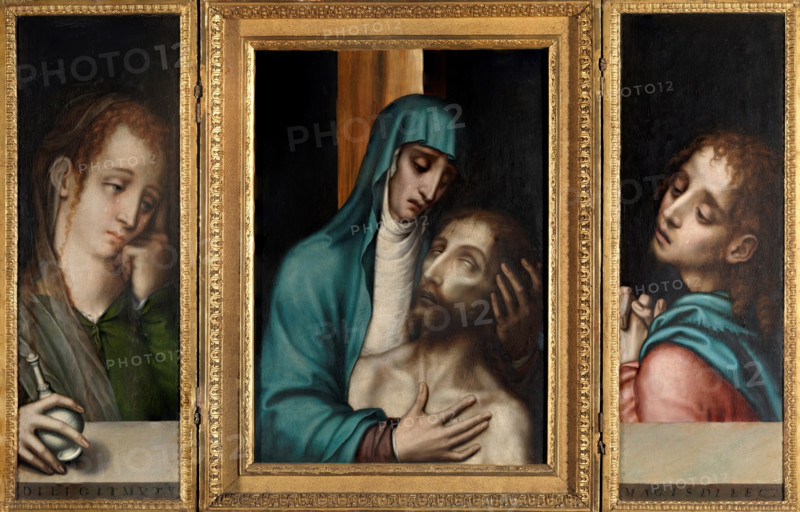 Triptych of the Pietà, St John and St Mary Magdalene, between 1565 and 1570. Creator: Luis de Morales.