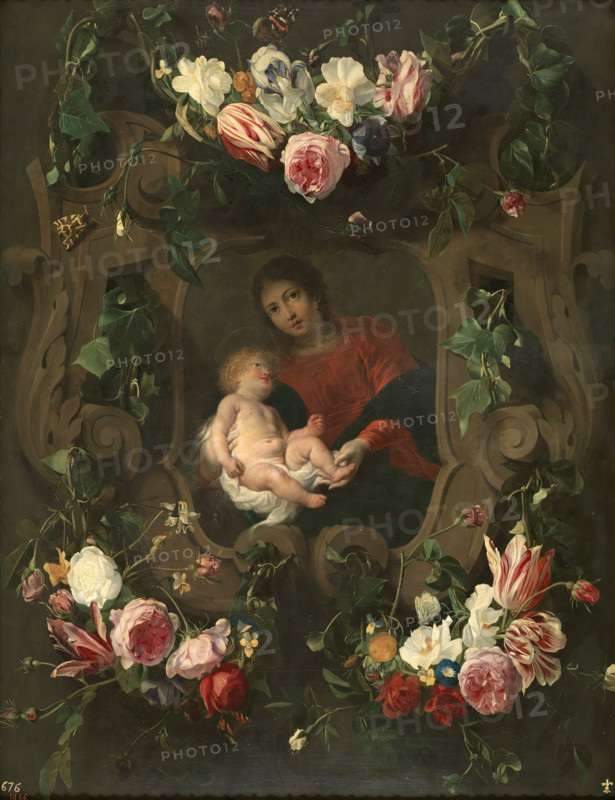 Flower garland around the Virgin and Child, early-mid 17th century.  Creators: Daniel Seghers, Cornelis Schut I.
