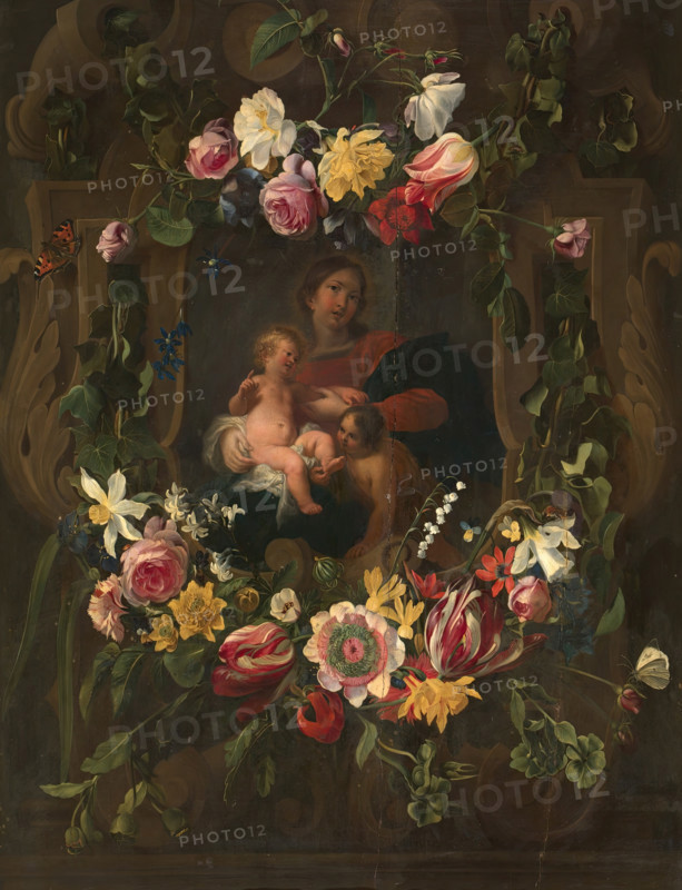 Sculpted cartouche with Virgin and Child..., early-mid 17th century.  Creators: Daniel Seghers, Cornelis Schut I.