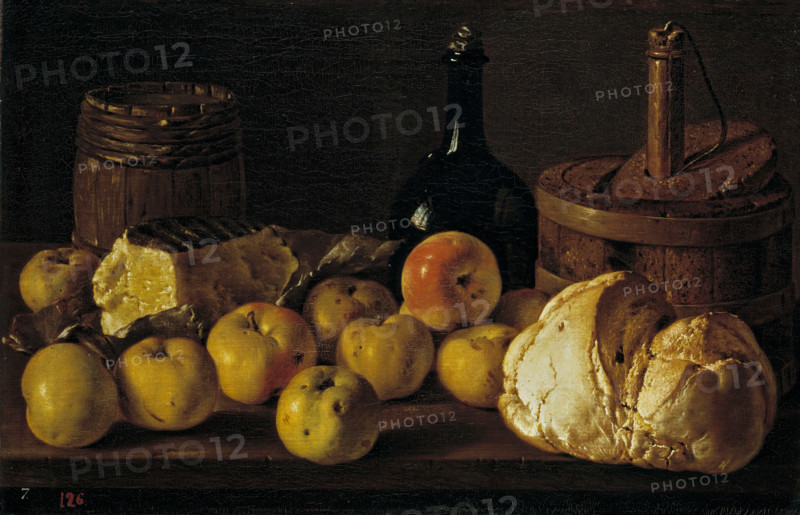 Still Life with Apples, Bread, Cheese, and Containers, c1772. Creator: Luis Meléndez.