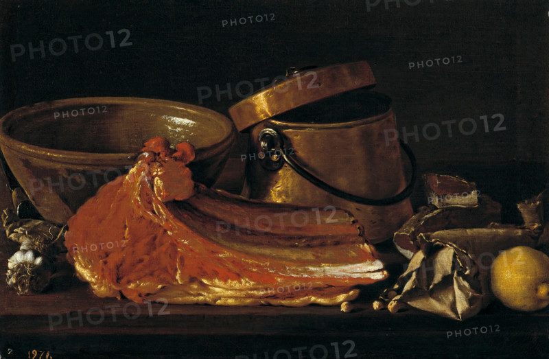 Still life with rib steak, condiments, and containers, last quarter of the 18th century. Creator: Luis Meléndez.