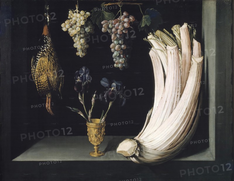 Still Life with Cardoon, Francolin, Grapes and Irises, 17th century. Creator: Felipe Ramirez.