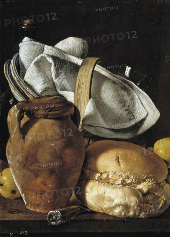 Still life with jug, bread and basket with tableware, last quarter of the 18th century. Creator: Luis Meléndez.