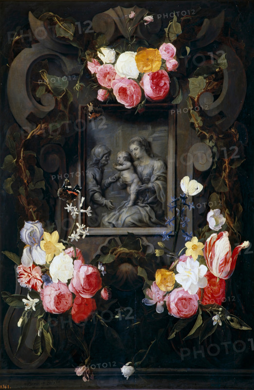 Garland around St Anna, the Virgin and the Child, 17th century. Creator: Andries Bosman.